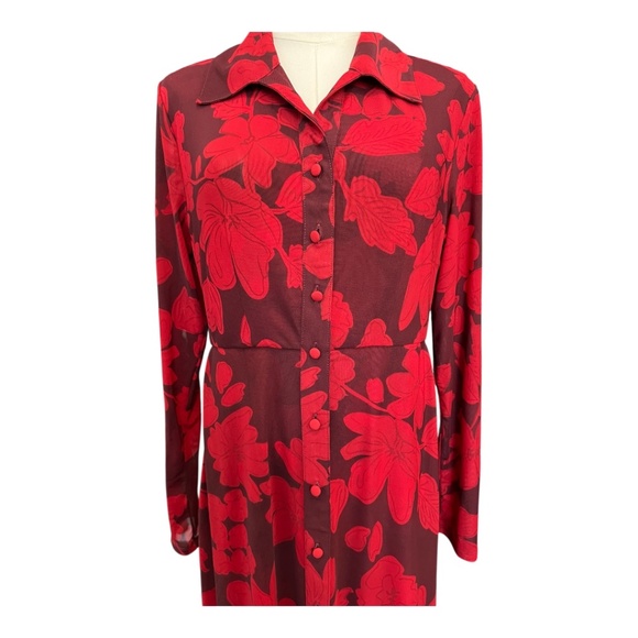 🩸🟣 EUC CABI Deep Red & Plum Floral Mesh Shirt Dress | Sz S - Picture 4 of 11